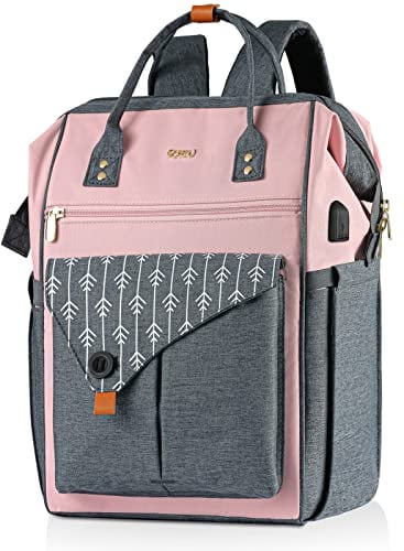 Rucksack Damen für Schule Laptop Rucksack 15,6 Zoll Schulrucksack Mädchen Teenager Daypack wasserdichte mit USB-Ladeanschluss Tablet für Universität, Reisen, Frauen Rosa