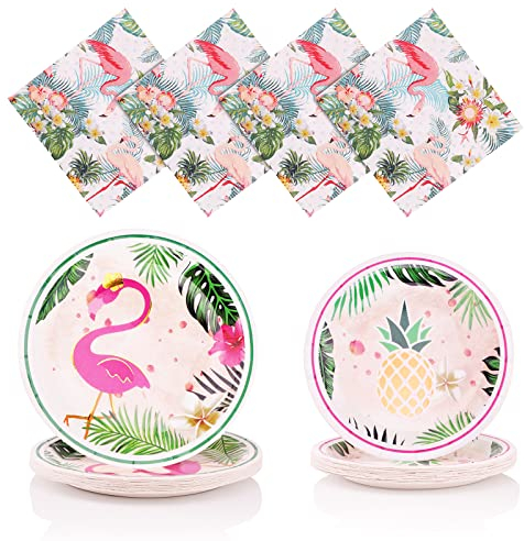 60 Pièces Set de Vaisselle de Fête,Assiettes et Serviettes en Papier Flament Rose,Fournitures de Fête Anniversaire de Filles,Hawaïen Vaisselle à Thème Flamingo Rose pour Mariage Dîner Dessert Assiete