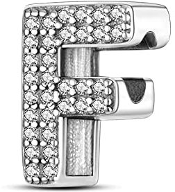 TINSLO Charm Anhänger Damen Buchstabe F für Armband 925 Sterling Silber Charms Beads passend für Pandora Armband und Halskette, Kompatibel mit Europäischen Armbänder für Frauen Mädchen