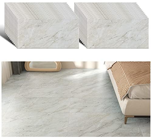VEELIKE Hellgelb Marmor Vinyl Fliesen Vinylboden Selbstklebend Bodenbelag Fliesenaufkleber Boden Bad Bodenfliesen Aufkleber Wohnzimmer Klebefliesen Boden Küche Wasserfest 60cm x 30cm 24 Stück