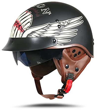 BOSERMEM Casque De Moto Adulte, Casque Semi-Ouvert avec Visière. Casque De Scooter ATV Casque De Sécurité Certifié ECE(Shura Noir Mat, L 59-60cm)