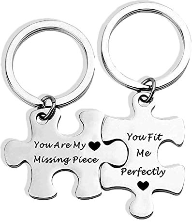 Matching Couples Keychain for Boyfriend Girlfriend Birthday Anniversary Christmas Gifts for Husband Wife Couple Puzzle Keychain You Are My Missing Piece Keychain, Silver, S