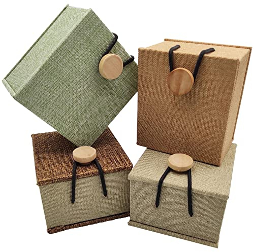 fablano Ringbox aus Leinen - Ring Box moderne Farben - Ringbox Verlobung, Ringbox Hochzeit passend für alle Ringe - Ringbox Holz Verschluss - Ring Kästchen, Ring Schatulle, Ringbox Hochzeit Holz