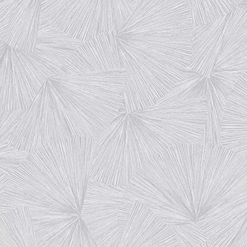 BRICOFLOR Retro-Tapete | Elegante Tapete in Silber Grau | Vlies Mustertapete in Hellgrau für Schlafzimmer und Wohnzimmer | Moderne Wandtapete mit Feder Fächer Design