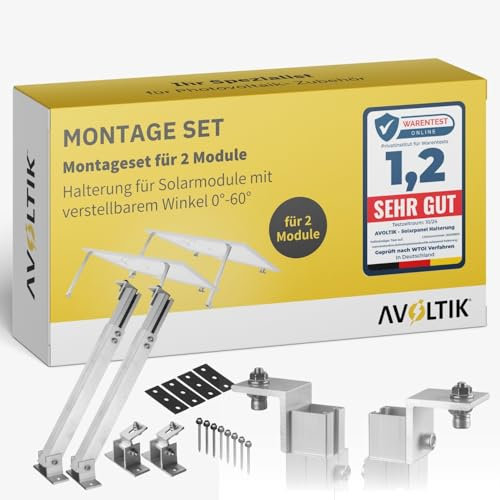 Avoltik 2x Solarpanel Halterung I Solarmodul-Halterung Balkonkraftwerk aus Aluminium I Solarmodul Aufständerung mit verstellbarem Winkel 15-30° für Dach, Balkon, Boden I Halterung für zwei Solarmodule