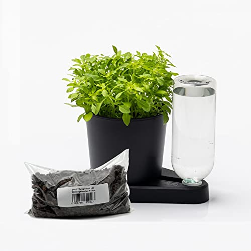 greevi Kräuterheld & 1l Pflanzgranulat | Selbstbewässernder Pflanztopf für Küchenkräuter | Made in Germany | Kunststoff (Standard, schwarz)