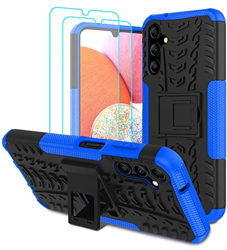 Iokmax for Samsung Galaxy A14 4G/5G Case with 2 Pack Screen Protector,Military Grade Shockproof, Heavy Duty Robust Bumper Cover with Kickstand for Samsung Galaxy A14 4G/5G Phone Blue