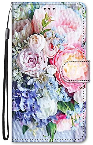 Nodigo-EU für Samsung Galaxy A34 5G Leder Hülle Magnetisch Kickstand mit Kartenfach 360 Grad Tier Muster Motiv Lustig Design Silikon Flip Hüllen Handyhülle Tasche Case - Blume
