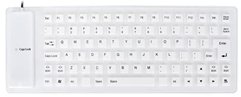 Dioche Foldable Silicone Keyboard, USB Wired, QWERTY Layout, 85 Keys, Waterproof, Dustproof, Silent, Portable, Rollable, Modern Style, White, Compatible with Laptop, Desktop Computer, Tablet