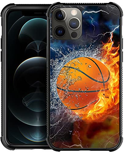 DAIZAG Schutzhülle kompatibel mit iPhone 12/12 Pro, stoßfest, weiches TPU, für Jungen und Herren, Geschenk-Hülle, Eisfeuer, Basketball