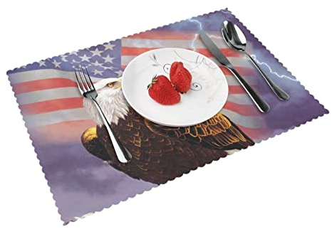 Tischsets mit USA-Flagge, 4er-Set, rutschfest, Tischsets, hitzebeständig, 45 x 30 cm