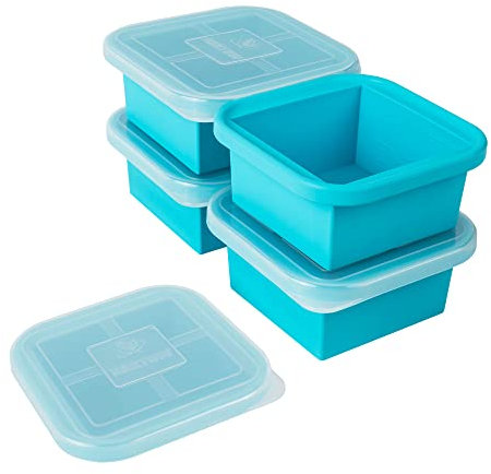 Silicone Freezing Tray with Lid - 2-Cup 4 Pack Freezer Containers,Make 1 Perfect Freezing,Storing Soups, Foods, Stews, Dips or Sauces Simple and Convenient Color Aqua