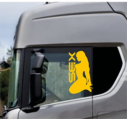 DualColorStampe Aufkleber kompatibel mit Scania Daf Iveco Man LKW Zubehör LKW Aufkleber LKW Fenster SEX Damen COD.0333 (Gelb)