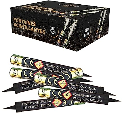 Lot de 60 Fontaines à Gateaux Scintillantes durée 60 Secondes pour Gateaux et Bouteilles de Champagne, Bougie lumineuse d'ambiance pour anniversaire 1 Minute - Catégorie F1