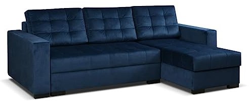 MEBLE-LUX - Universal Ecksofa mit Schlaffunktion und 2 Bettkasten LARO I 242cm Breit Sofa L Form I Eckcouch mit Schlaffunktion I Universal Ecke (Rechts oder Links) I Sofa Marineblau