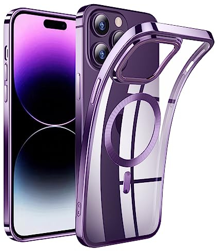 AFENGBOX Cover Magnetica per iPhone 14 Pro Max,Compatibile con MagSafe,Custodia Protettiva Antiurto in Silicone iPhone 14 Pro Max Case,Trasparente Viola
