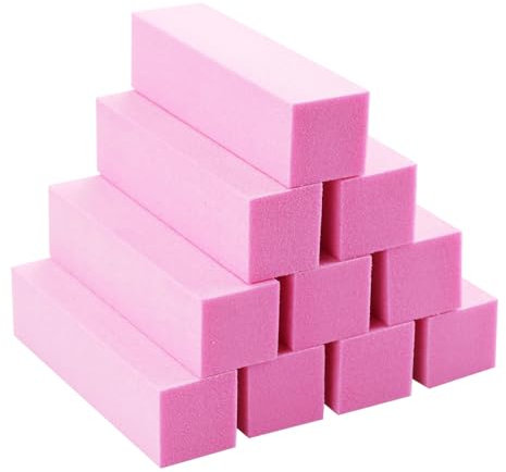 CIJIAINIENG 10 Pcs Nail Buffer Kit for Gel & Acrylic Nails, Professional Sanding Blocks, Pink