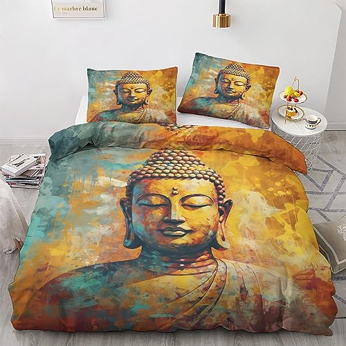 GEDAEUBA Buddha Bettwäsche 135x200 - Asiatische Bettbezug 135 x 200 2er Set, Wendebettwäsche und Kissenbezug 80x80, Weiche & Angenehme & Atmungsaktive Mikrofaser Bettwäsche-Sets mit Reißverschluss