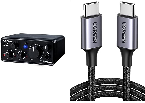 PreSonus AudioBox GO, USB-C Audio-Interface für Musikproduktion mit Aufnahmesoftware Studio One & UGREEN USB-C Kabel 60W PD 3.0, PPS Ladekabel