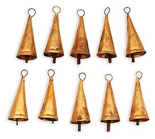 10 Stück Kleine Gold Glöckchen zum Basteln - Vintage Rustikale Blechglocken, Handgefertigte Hängende Kuhglocken für Weihnachtsbaumschmuck, Bauernhaus-Urlaubsdekoration, Kränze, Boho-DIY-Projekte