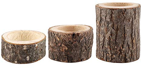 Ensemble de 3 Bougeoirs en Bois pour Bougies Chauffe-Plat, Bougeoirs Votifs en Forme de Souche d'arbre, Pot de Fleurs en Rondins pour la Maison, Mariage, Noël, Décor Rustique(3PCS)