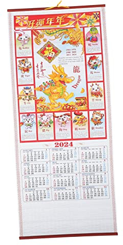 UKCOCO 2024 Tischkalender China Tageskalender 2024 Nachahmung Rattan Kalender Wandkalender Mondkalender 2024 Chinesischer Kalender China Desktop Chinesische Tierkreis-Tischkalender