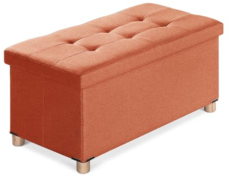 BRIAN & DANY Ottoman Storage Box with 4 Wood Legs, Linen Storage Ottoman for Living Room, Orange, 76 x 38 x 38 cm