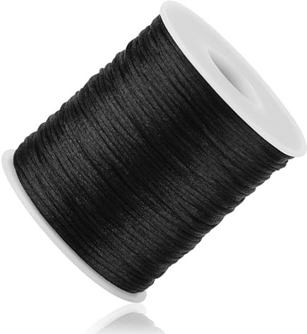 Kblick Cordoncino in nylon nero, 1 mm, 91,4 m, spago per la realizzazione di bracciali, collane in nylon per gioielli, perline in argilla per braccialetti artigianali, macramè, perline in raso