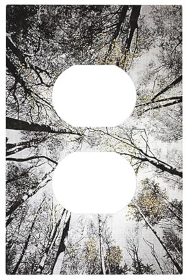 Forest Leaf 1 Gang Electrical Duplex Outlet Cover Nature Decorative Single Receptacle Faceplate Black White Gray Gold Light Switch Cover Wallplate for Home Decor