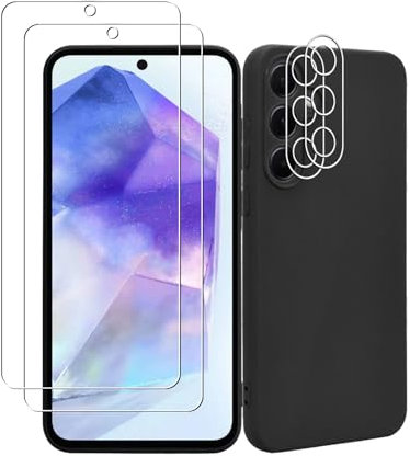 Bihizei Verre Trempé pour Samsung Galaxy A55 5G, 2 Pièces Film Protection écran et 2 Pièces Caméra Arrière Protecteur, sans Bulles,Double Protection