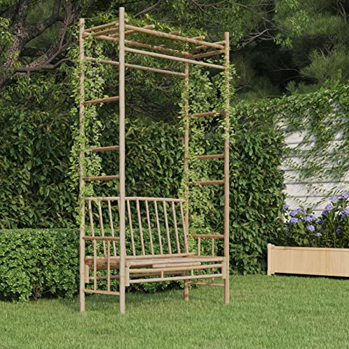 Gecheer Gartenbank mit Pergola, Garten Pergola mit Bank, 2-Sitzer Deko-Gartenbank, Gartenpergola Pergolabogen Pergola Rosenbögen,Rankhilfe, Parkbank Sitzbank Gartenmöbel Bank für Garten, 116 cm Bambus