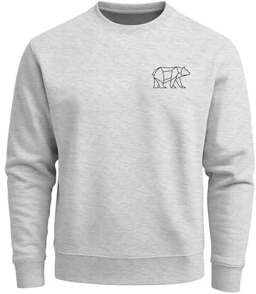 Neverless® Sweatshirt Herren Print Aufdruck Bär Polygon Design Wander Outdoor Rundhals-Pullover Fashion Streetwear Grau M