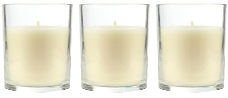 Pack de 3 Velas Aromáticas en Vaso de Cristal Reciclable 125g - 28h de Duración,Cera Vegetal Perfumada, Fabricadas en España, 8.5x7cm (Antiolores)