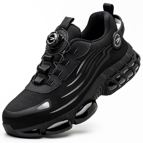 R-Win Zapatos de Seguridad para Hombres y Mujeres Puntera de Acero Zapatillas de Trabajo sin Cordones con Botón para Ppretar Cojín de Aire a Prueba de Pinchazos