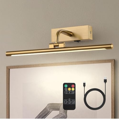 DLCL Battery Operated Picture Light with Remote and Timer, 15.94in Wireless Gallery Lights for Picture Brass 3CCT Rechargeable Art Lights for Paintings, Dimmable Wall Lights for Picture Display