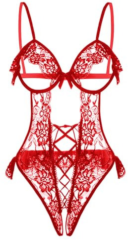 Satohom Women’s Sexy Lingerie Set with Underwired Lace Push Up Bra Naughty See-Through Underwear for women Nightwear Teddy Babydolls One-Piece Strappy Negligees Sleepwear Erotic Bedroom Bodysuit