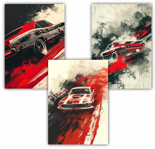 Samunshi® 3x Vintage Poster Muscle Car US Retro Kunstdruck Set mit Vintage Illustrationen Bilder für Jugendzimmer Deko Plakat Geschenk DIN A4 21x29,7cm