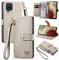 VEEMOS Zipper Wallet Case for Samsung Galaxy A12 / M12 Phone Case with Purse Card Holders RFID Blocking Leather Flip Case Book Cover Wrist Strap Women - Gray