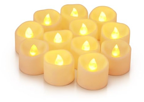 ORIA LED Candles Tea Lights, Flickering Flameless Candles, Realistic Battery Operated Fake Candle with Warm White Bulb Light for Christmas Decoration, Festivals, Weddings Propose (Pack of 12)