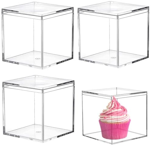 LOVPLAY Acryl-Box mit Deckel, transparent, 4 Stück, 12 x 12 x 12 cm, dekorative Boxen, große Acryl-Aufbewahrungsboxen für Sammlerstücke, Hochzeit, Party, Leckereien, Schmuck
