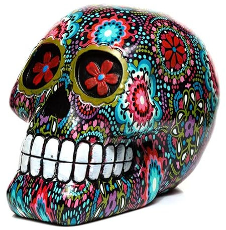 Figura Decorativa De Calavera Colorida con Diseño Floral Estampado Ideal para Decoración Día De Los Muertos Estilo Mexicano Artesanal Decoración del Hogar Festiva Creativa Y Moderna Hecha A Mano