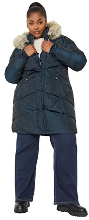 Yours Curve Navy Faux Fur Trim Puffer Coat - Women's - Plus Size Curve