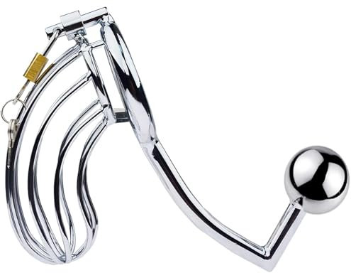 ZNCJY Buttplug Analplug Analhaken mit Peniskäfig Metall Analperlen Anal Hook Chastity Cage Male Bondage Anal Plug Keuschheit mit Schloss und Schlüssel Sexspielzeug für Männer Paare (ø40mm),ø45mm