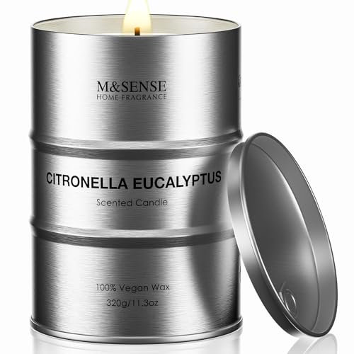 M&SENSE Citronella Eukalyptus Duftkerzen im Glas (320g, 60h) – Natürliche Sojawachs-Kerze für Männer – Insektenschutz & Aromatherapie – Geschenk für Ihn