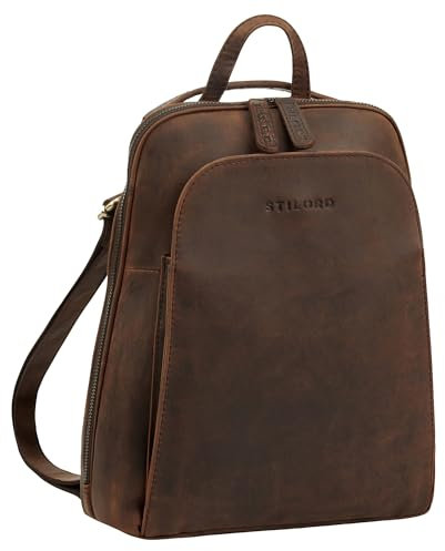 STILORD 'Ophelia' 2-in-1 Rucksack-Tasche Echtleder - Crossbody Bag Handtasche Leder Rucksack Klein - Cityrucksack Daypack Umhängetasche Damen Tagesrucksack 10,9 Zoll, Farbe:zamora - braun