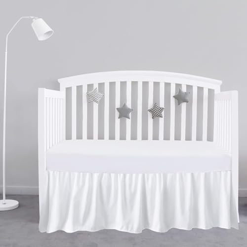 Cache-sommier blanc à volants – 71,1 x 132,1 cm avec hauteur de 35,6 cm, literie douce et respirante pour bébé garçon et fille, volants de poussière avec coins séparés, plateforme tissée durable