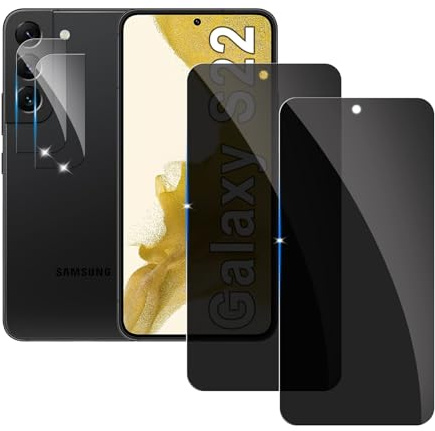 Lyphpe 【2+2 Pack】 Privacy Screen Protector for samsung galaxy S22 and (2 Pack) Camera Lens Protector 9H Tempered Glass Anti-Spy Private Film Compatible for Samsung S22 Case Friendly Easy Installation