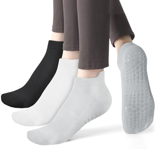 AOOWU Antiscivolo Calze Per Donne e Uomini, 3Paia Calzini Pilates Sportivi Prevenzione Caduta, Impugnature Calze AntiScivolo Yoga Taglia Unica Per Arti Marziali Fitness Danza Barre Ginnastica