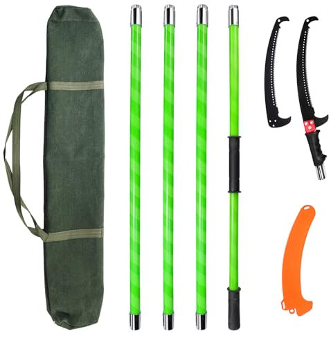Astsäge mit Stiel, 8m/4m Handsäge Höhenverstellbar Manueller Trimmer, Handstielsäge mit Tragetasche und 2 Sägeblätter, Teleskop-Baumsägen für hohe Äste (4M)