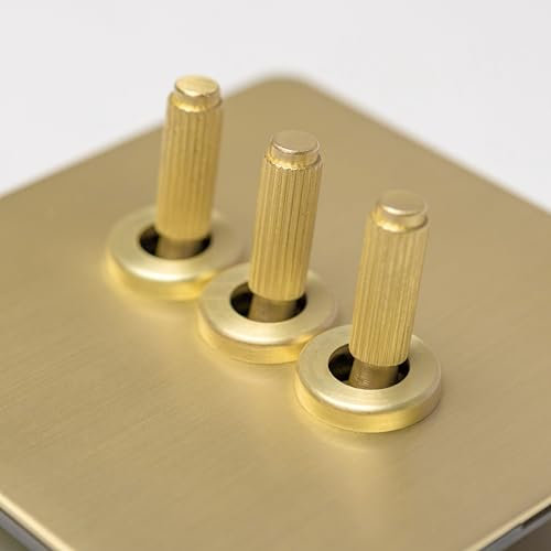Satin Brass Straight Knurled Switches and Sockets (3 gang 2 way Toggle)